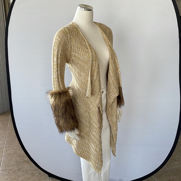 Boston Proper Tweed Sweater Coat, Faux Fur XS - Picture 3 of 10